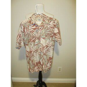 Cooke Street Honolulu Brown Beige Green Tropical Leaf Short Sleeve Button-Down S